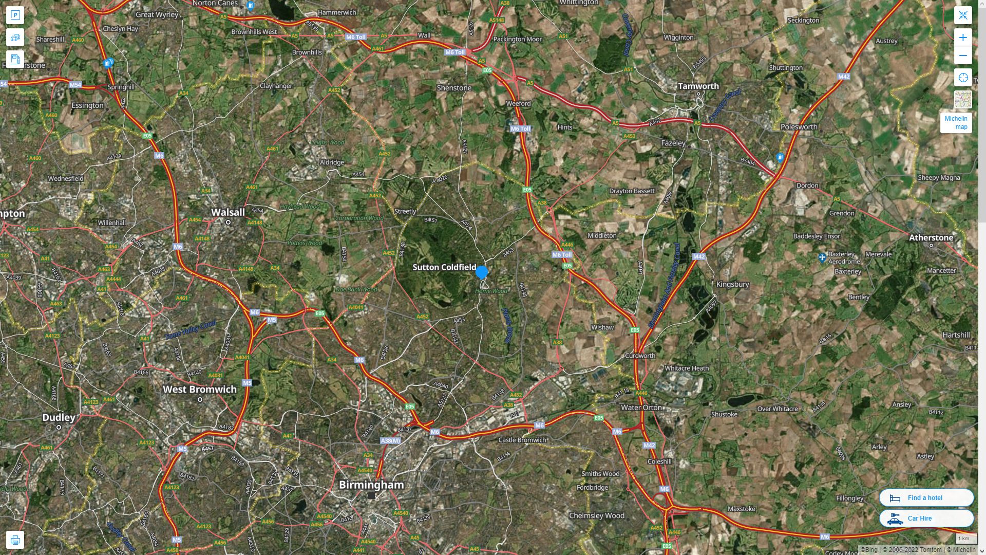 Sutton Coldfield Highway and Road Map with Satellite View
